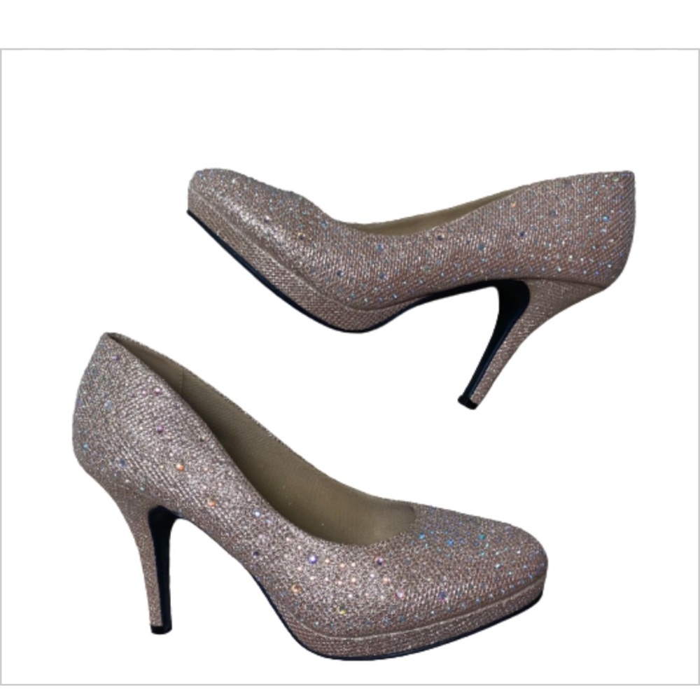 Silver Slipper Sparkly Heels, Size 8